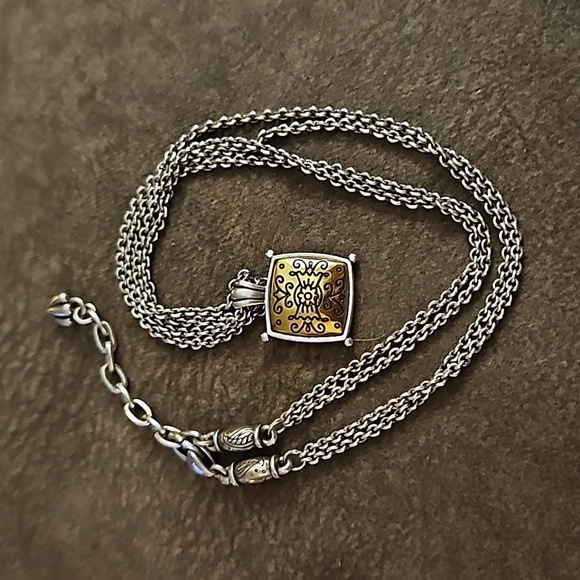 VTG BRIGHTON Two-tone Floral Square Pendant Double Chain Castlecore Necklace - Picture 6 of 7